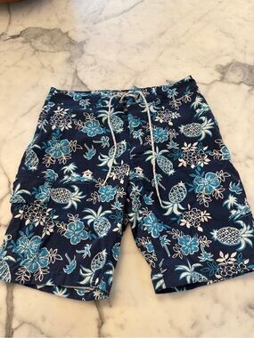 Men's J. Crew Navy Blue Tropical Pineapple Swim Boardshorts